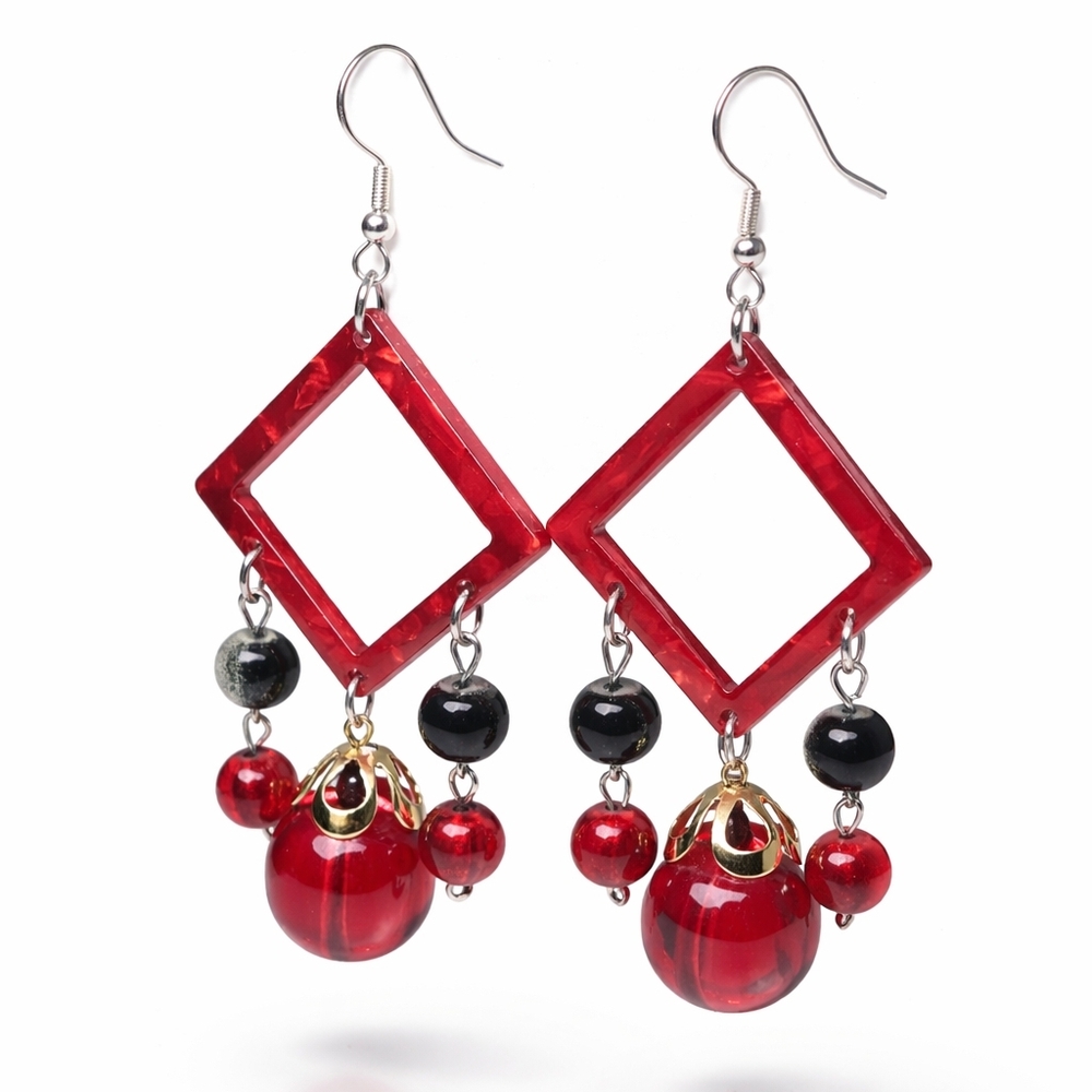 Elegant Red and Black Dangle Earrings